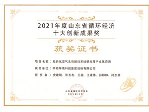 热烈祝贺PNG电子平台环境集团荣获20212年度山东省循环经济十大创新成果奖